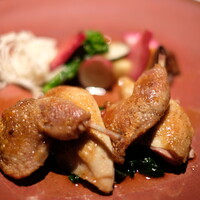 レストラン ラリューム - ランチコース 5000円 のランド産鶉のロースト 牛蒡のキャラメリゼと旬の野菜を添えて