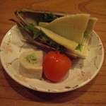千陽 - 筍の造り、粟麩、マイクロトマト
