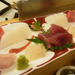 鰹、間八、平目、本鮪