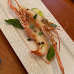 海鮮中国料理黄河 - 三河産赤座海老に有馬山椒、木の芽の味付け アスパラ添え