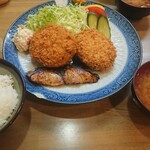 Dommai Tei - ブリ西京焼、メンチカツ、コロッケ定食 750円