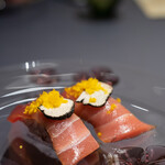 プレゼンテ スギ - 2020.5 杉寿司（ガルムと昆布でGVしたメジ中トロ、インサラータ・ディ・リゾ、厚切りサマートリュフ、卵黄カラスミ）