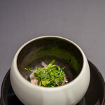 プレゼンテ スギ - 2020.5 イタリアンしゃぶしゃぶ（館山猪肩ロース、房総地鶏ガラのブロード、天然ミツバ、野芹、葉山椒、八朔とビネガー）