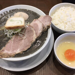 中華そば まるたけ - 全部のせ煮干中華そば こいにぼ1100えん　蔵王滋養卵たまごかけごはん170えん