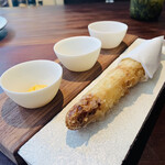 ラ カンロ - 【Asperges Blanche：コンテ、トリュフ、チョリソー】
      ★ ホワイトアスパラガスのフリット、3種のソース（コンテチーズ、トリュフ、チョリソ－）