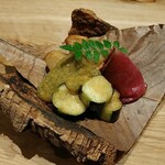 和食 はやかわ - 茄子と長芋の木の芽味噌