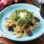 Anchovy butter pasta with squid and eggplant