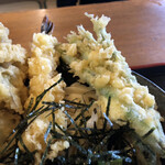 田舎打ち 麺蔵 - 海老天、インゲン天