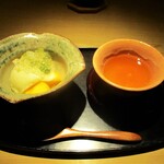 もと井 - ピーチパインアイスクリーム、マンゴーにミントゼリー。 蕎麦茶。　　　　　2020.05.09