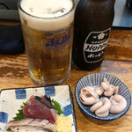 立飲み たきおか - 黒ホッピー＋かつお＋こぶくろ(酢味噌なし)