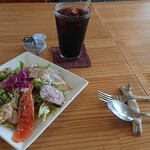 のんびりや食堂 - Aコース アスパラのカルボナーラに変更 2,380円(税込)、前菜、アイスコーヒー