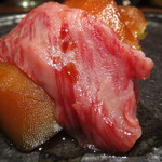 鳥茂 - からすみの牛刺し巻き