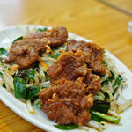 宝来家 - "韭菜豬肝（ニラレバ、ぶたきもとこみらのいためもの）"