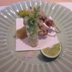 割烹 柚葉 - 蛍烏賊・筍・タラの芽の天婦羅