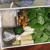 比良山荘 - 野菜のセット。ジュンサイ少ないよ