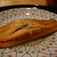 まき村 - 子安江戸前炙り煮穴子銀餡掛け 焼き茄子（久世茄子）