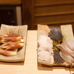 日本橋 蕎ノ字 - ミョウガと鱧ときすの具材。