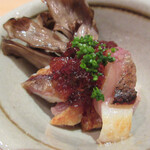 SOTO - 三島オコゼ炙り+舞茸+土佐酢ジュレ+ポン酢ジュレ