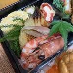 銀座 結絆 - 出汁巻き玉子、銀鱈の西京焼き、車海老の芝煮ほか