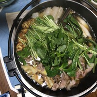 比良山荘 - 大量の壬生菜で覆われた鍋