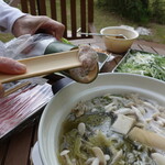 柚木元 - 実山椒のスープで野菜とつみれを煮ながら千代幻豚はしゃぶしゃぶ