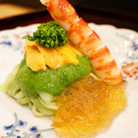 日本料理 直 - 菜の花のうどん　雲丹とジュレ
