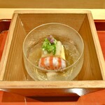 銀座 しのはら - 車海老と鮑 自家製玉子豆腐 蓴菜