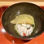 銀座 しのはら - 鱧と賀茂茄子 青柚子 柚子の花のお椀