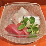 銀座 しのはら - お造り：鮪 平目 あおりいか 浜豆腐