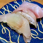 かいてん寿し 大倉 - 白身三種盛り：ひらめ・ノドグロ・真鯛