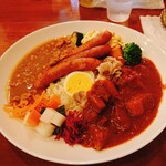 カレー部 - あいがけ、ソーセージトッピング