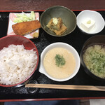 Tanukitei - 麦とろ定食+おばんさい2品　900円(税込み）