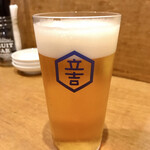 立吉餃子 - 晩酌セットA(890円＋税)/立吉餃子焼5個、生ビール