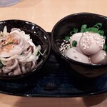 沖縄料理・島酒場 がらくた - お通し　うずらとガツ