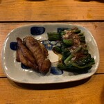 恋文 - 地鶏手羽先,ほうれん草のおひたし