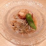 鮨 とかみ - 穴子の唐揚げと賀茂茄子の素麺仕立て