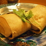 割烹 喜作 - 24年5月　甘味　蕎麦粉クレープ　餡子、生クリーム、苺