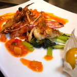 鉄板焼レストラン八景 - 車海老の鉄板焼　ほおずき添え