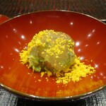 鮨旬美西川 - ツブガイ、そら豆に ジュンサイのジュレ、黄身の裏ごし。　　　　　2020.05.30