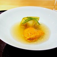 馳走 啐啄一十  - 賀茂茄子と北紫雲丹の冷やし鉢　羅臼昆布出汁のジュレ