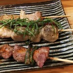 焼き鳥 ばかちん - 奥から豚バラ、ササミ、ズリ♪