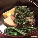 御料理 寺沢 - 花山椒､白子筍､北上牛ﾛｰｽ､ｺｺﾞﾐ