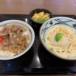 丸亀製麺 - おろし醤油(冷)と牛丼