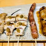 焼き鳥 てんてこ舞 - ぼんじり･ささみ（柚子胡椒）･ウインナー･つくね