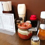 洋食の朝日 - 卓上の調味料たち