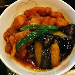 農村レストラン 筑膳 - ◼️茄子の揚げ浸し(鶏肉とピーマンも入っており、甘辛くてご飯すすみます)