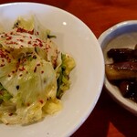 栄夏 - ランチのサラダ、茄子の煮びたし