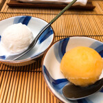 すし匠 - お塩のアイスと清美オレンジのシャーベット