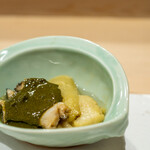 うを徳 - 2020.6 宮城塩竈黒鮑 山口萩たまげなす 肝ソース