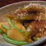 興 - 「かぶとみょうがのあわ正油がけ」：蕪の甘さ・みょうがの香りが、あわ正油で引き立つ！